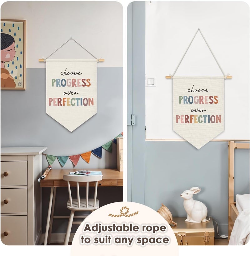 Wheatwin Classroom Wall Decor, Progress Over Perfection Pennant Flag Banner, Inspirational Wall Hanging Decor for Kindergarten Boho Classroom Kids Toddler Playroom, Teacher Gifts 15x11 Inch - Image 5